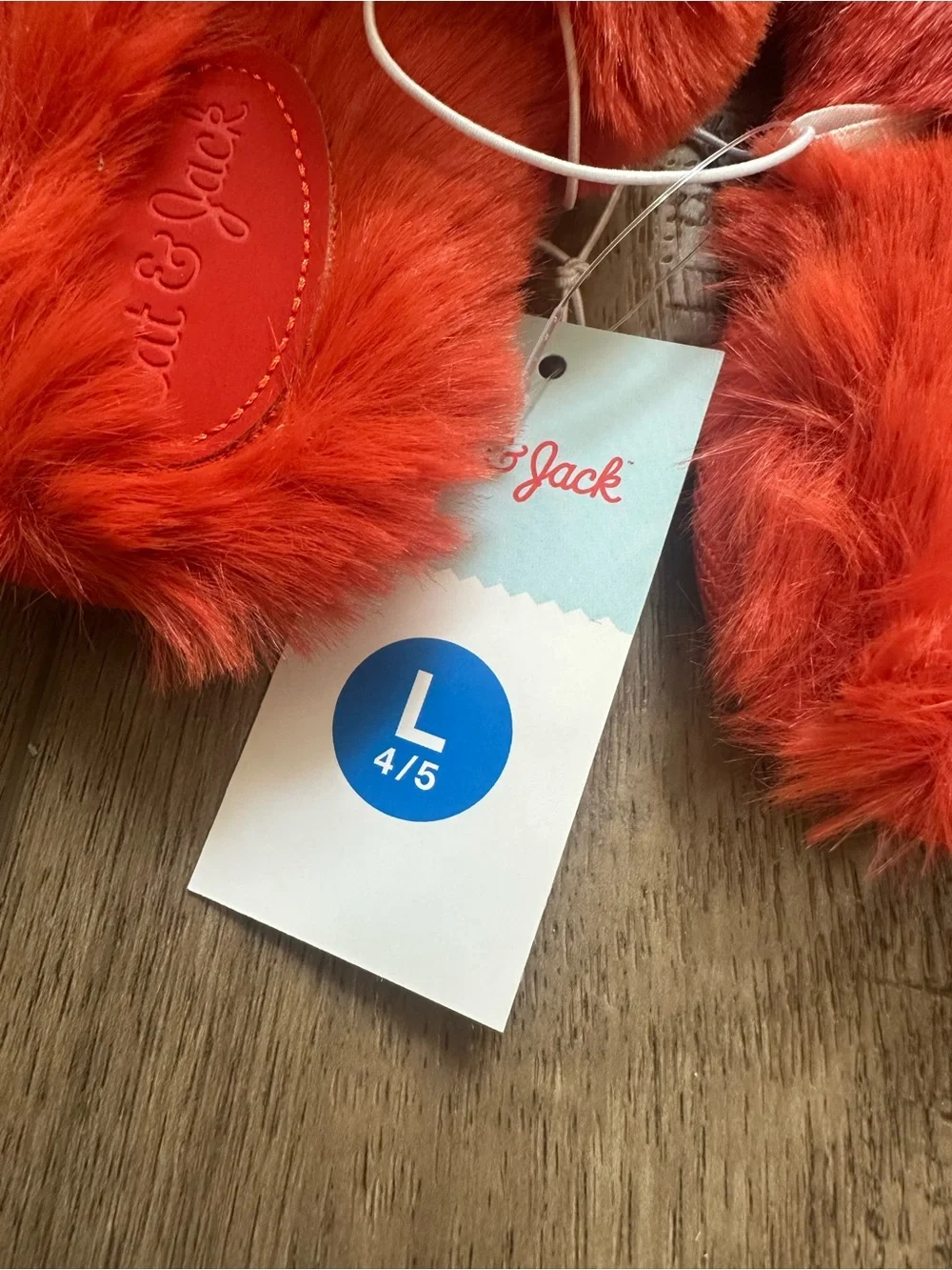 NWT! Cat & Jack Kid’s Slide Slippers, Criss Cross, Red/Orange, Faux Fur, L 4/5